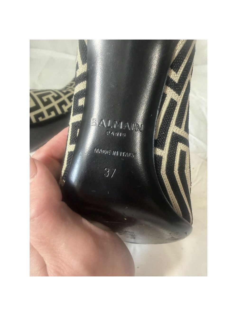 Balmain Skye Stretch Knit Ankle Boots EU 37 Monogram Pattern Made in Italy - Picture 15 of 16